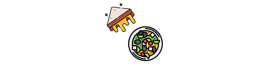 Fromage sandwich, burger, apéritifs et salades