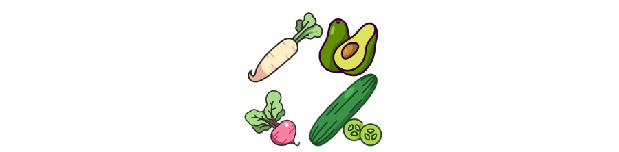 Concombres, Avocats, Betteraves et Radis